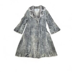 Vtg Womens Donenfelds Grey Curly Lambs Fur Coat‎ Needs Repair Mid-Length